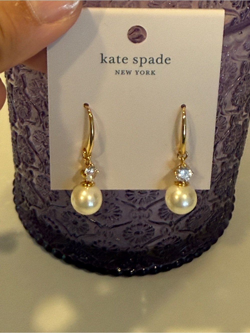 kate spade Gold Pearl Drop Earrings with Crystal Accent